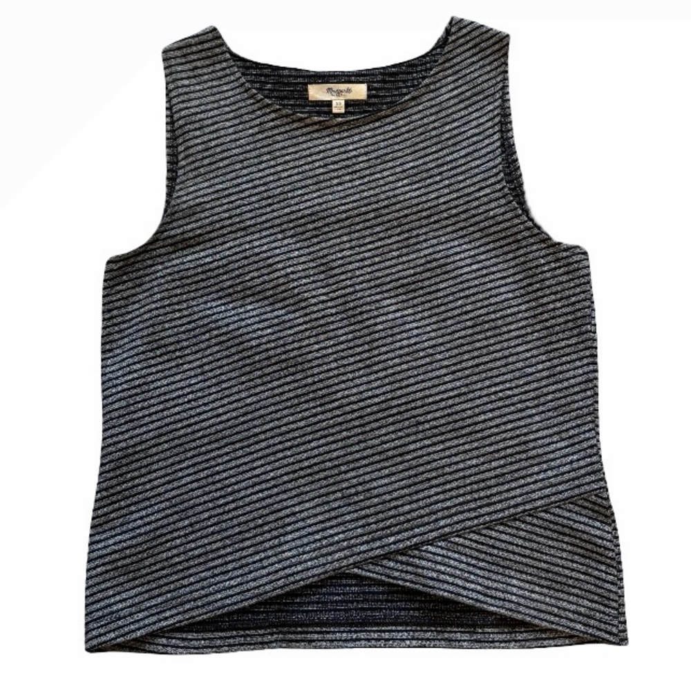 Madewell Grey Striped Asymmetrical Hem Tank Top
